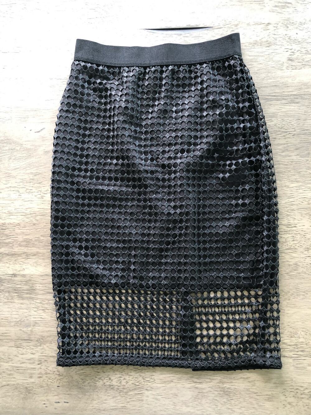 Ann Taylor Black Crochet Overlay Midi Skirt - 2P